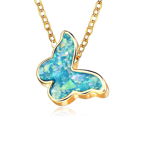 Opal Created Butterfly-Turquoise 18K Gold Plated Necklace in 18K Gold Plated ITALY Design