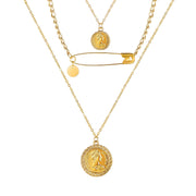3 Piece Coin and Pin 18K Gold Plated Necklace in 18K Gold Plated ITALY Design