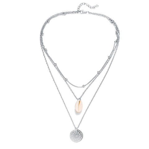 Bohemian and Shell 3 Piece Layer 18K Gold Plated Necklace in 18K Gold Plated ITALY Design