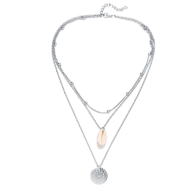 Bohemian and Shell 3 Piece Layer 18K Gold Plated Necklace in 18K Gold Plated ITALY Design