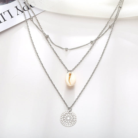Bohemian and Shell 3 Piece Layer 18K Gold Plated Necklace in 18K Gold Plated ITALY Design