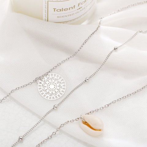 Bohemian and Shell 3 Piece Layer 18K Gold Plated Necklace in 18K Gold Plated ITALY Design