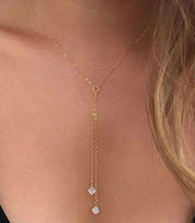 Double Pearl Lariant 18K Gold Plated Necklace in 18K Gold Plated ITALY Design