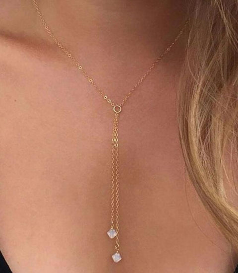 Double Pearl Lariant 18K Gold Plated Necklace in 18K Gold Plated ITALY Design