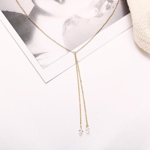 Double Pearl Lariant 18K Gold Plated Necklace in 18K Gold Plated ITALY Design