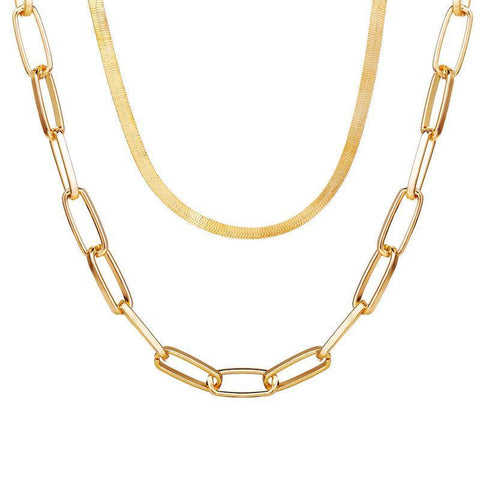 Omega and Paperclip 2 Piece Layer 18K Gold Plated Necklace in 18K Gold Plated ITALY Design