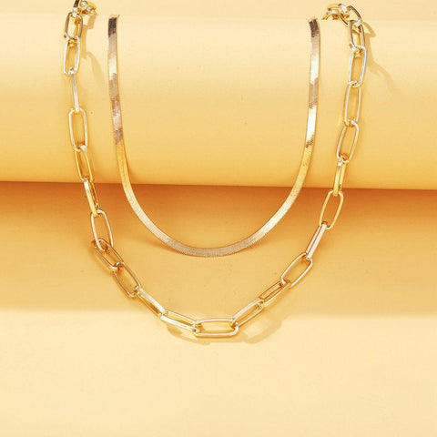 Omega and Paperclip 2 Piece Layer 18K Gold Plated Necklace in 18K Gold Plated ITALY Design