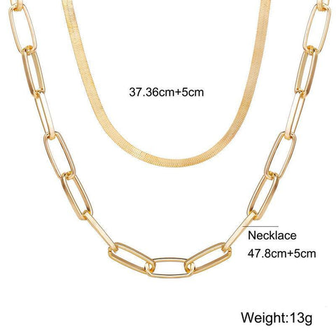 Omega and Paperclip 2 Piece Layer 18K Gold Plated Necklace in 18K Gold Plated ITALY Design