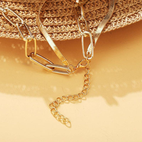 Omega and Paperclip 2 Piece Layer 18K Gold Plated Necklace in 18K Gold Plated ITALY Design