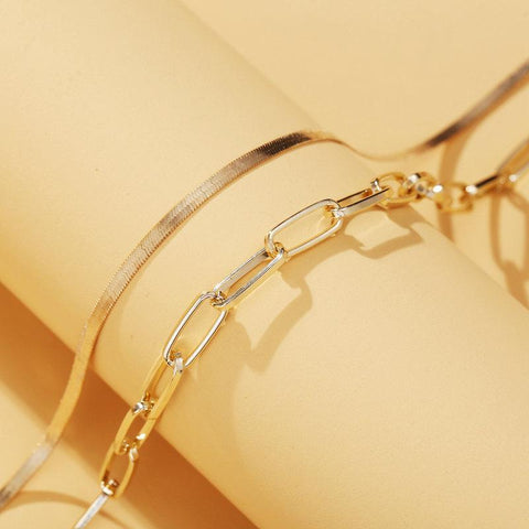 Omega and Paperclip 2 Piece Layer 18K Gold Plated Necklace in 18K Gold Plated ITALY Design