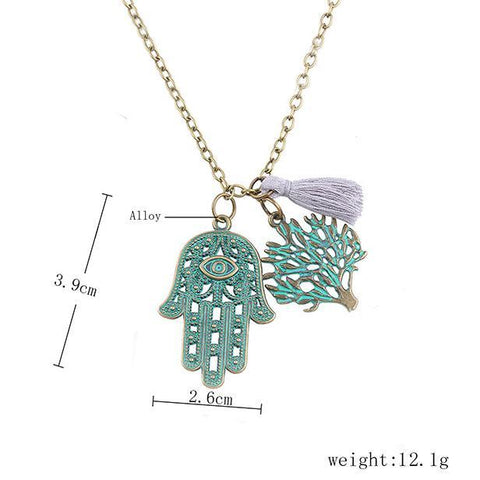 Hamsa Tree of Life Tassell 18K Gold Plated Necklace in 18K Gold Plated ITALY Design