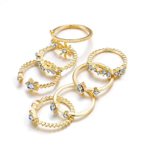5 Piece Stars Ring Set With Crystals 18K Gold Plated Ring in 18K Gold Plated ITALY Design