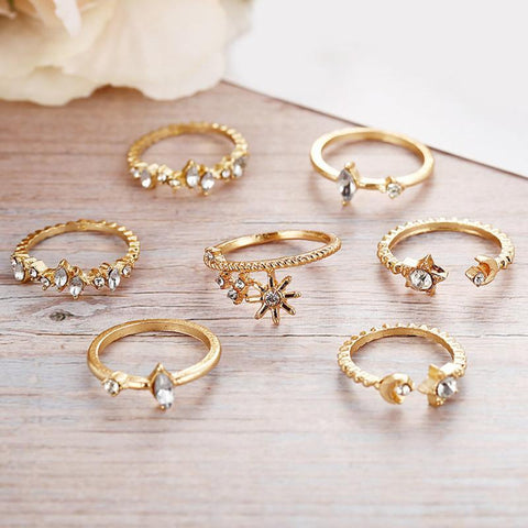 5 Piece Stars Ring Set With Crystals 18K Gold Plated Ring in 18K Gold Plated ITALY Design