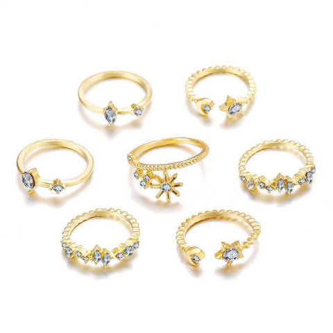 5 Piece Stars Ring Set With Crystals 18K Gold Plated Ring in 18K Gold Plated ITALY Design