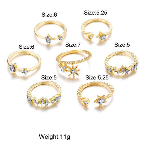 5 Piece Stars Ring Set With Crystals 18K Gold Plated Ring in 18K Gold Plated ITALY Design