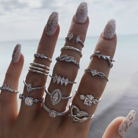 15 Piece Halo Pave Ring Set With ® Crystals 18K White Gold Plated Ring in 18K White Gold Plated