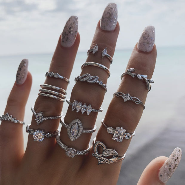15 Piece Halo Pave Ring Set With ® Crystals 18K White Gold Plated Ring in 18K White Gold Plated