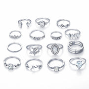 15 Piece Halo Pave Ring Set With ® Crystals 18K White Gold Plated Ring in 18K White Gold Plated