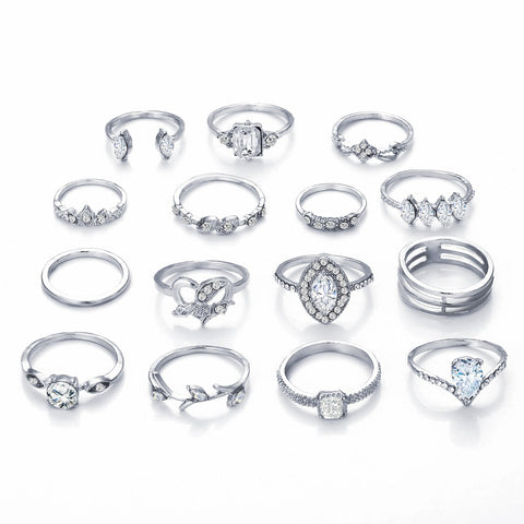15 Piece Halo Pave Ring Set With ® Crystals 18K White Gold Plated Ring in 18K White Gold Plated