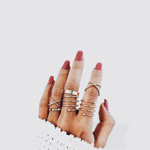 6 Piece Geometric Ring Set 18K Gold Plated Ring in 18K Gold Plated ITALY Design