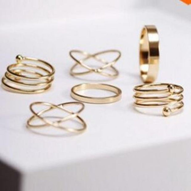 6 Piece Geometric Ring Set 18K Gold Plated Ring in 18K Gold Plated ITALY Design