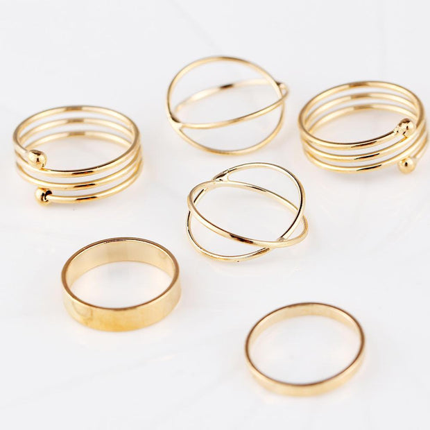 6 Piece Geometric Ring Set 18K Gold Plated Ring in 18K Gold Plated ITALY Design