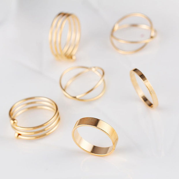 6 Piece Geometric Ring Set 18K Gold Plated Ring in 18K Gold Plated ITALY Design