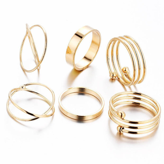 6 Piece Geometric Ring Set 18K Gold Plated Ring in 18K Gold Plated ITALY Design
