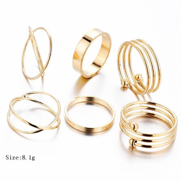 6 Piece Geometric Ring Set 18K Gold Plated Ring in 18K Gold Plated ITALY Design