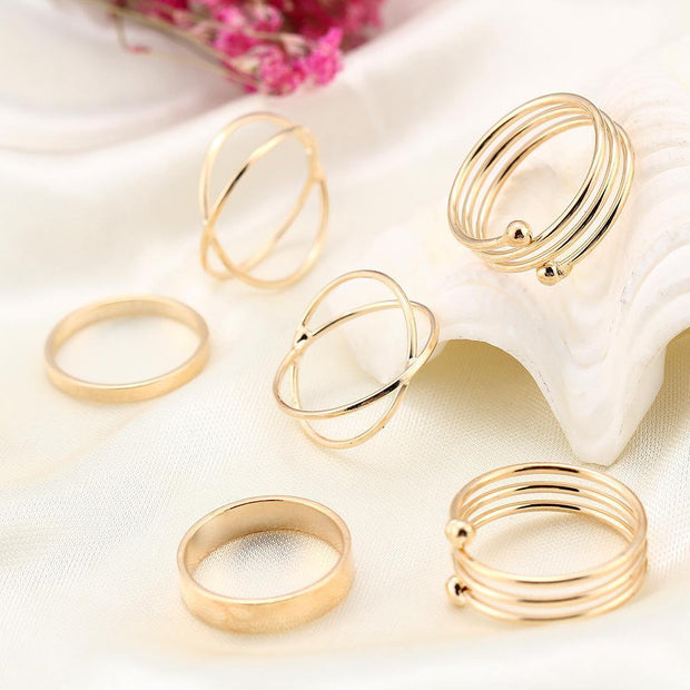 6 Piece Geometric Ring Set 18K Gold Plated Ring in 18K Gold Plated ITALY Design