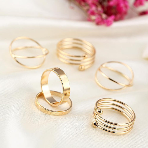 6 Piece Geometric Ring Set 18K Gold Plated Ring in 18K Gold Plated ITALY Design