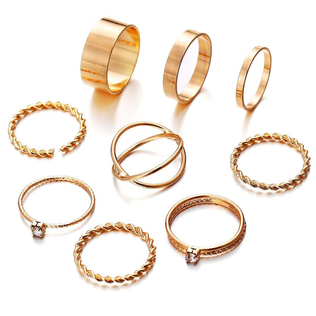 9 Piece Twist Geo Ring Set 18K Gold Plated Ring in 18K Gold Plated ITALY Design