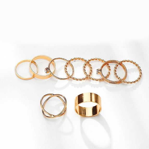 9 Piece Twist Geo Ring Set 18K Gold Plated Ring in 18K Gold Plated ITALY Design
