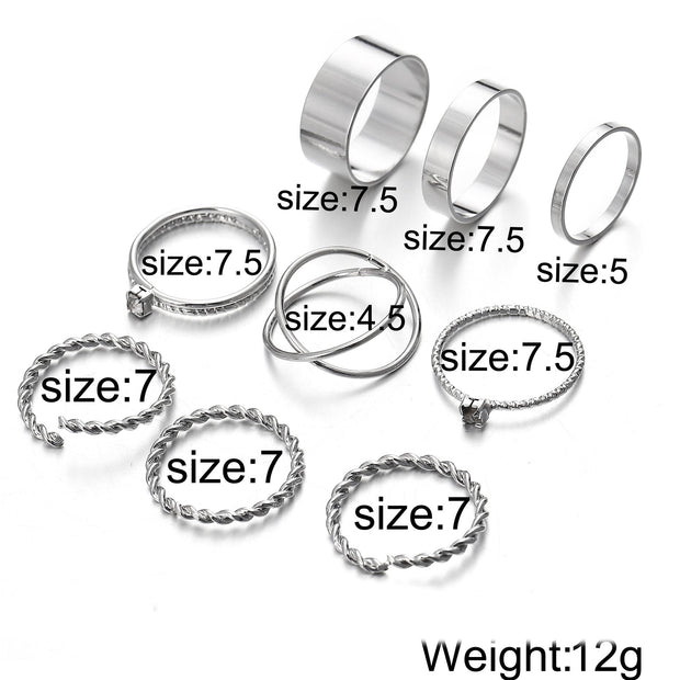 9 Piece Twist Geo Ring Set 18K White Gold Plated Ring in 18K White Gold Plated ITALY Design