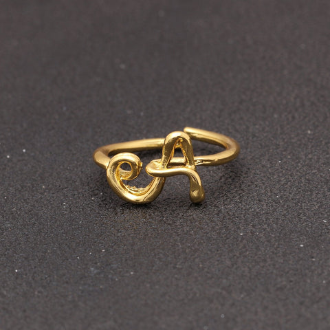 14K Gold Plating Sleek Initial Curved Adjustable Ring ITALY Design