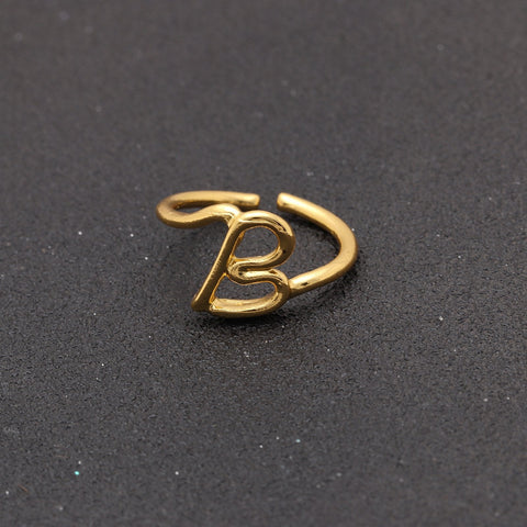 14K Gold Plating Sleek Initial Curved Adjustable Ring ITALY Design