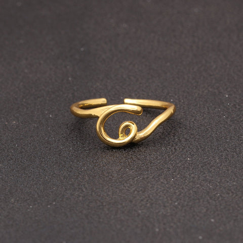 14K Gold Plating Sleek Initial Curved Adjustable Ring ITALY Design