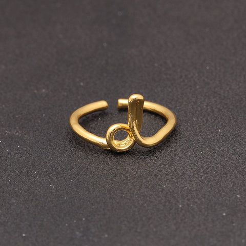14K Gold Plating Sleek Initial Curved Adjustable Ring ITALY Design