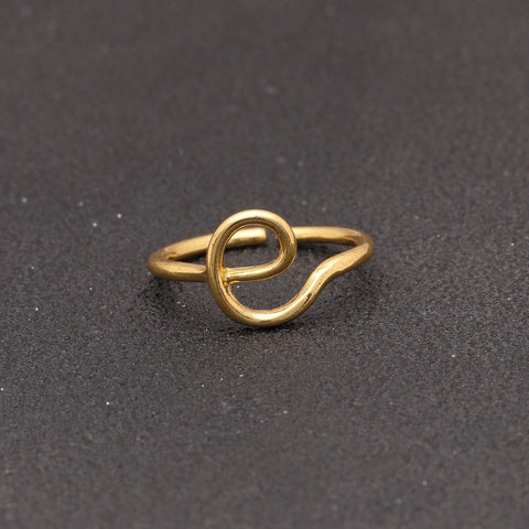 14K Gold Plating Sleek Initial Curved Adjustable Ring ITALY Design