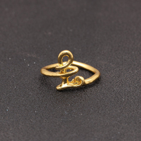 14K Gold Plating Sleek Initial Curved Adjustable Ring ITALY Design
