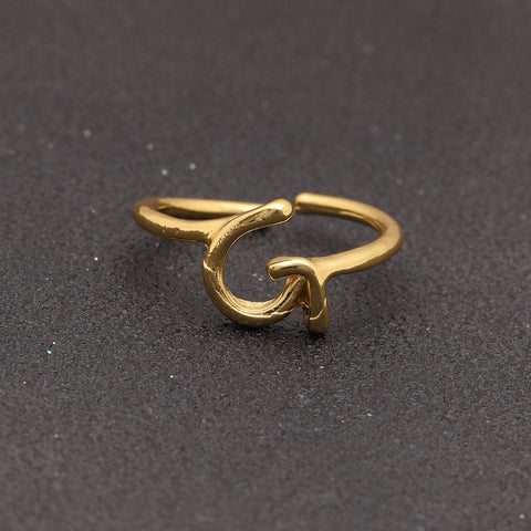 14K Gold Plating Sleek Initial Curved Adjustable Ring ITALY Design