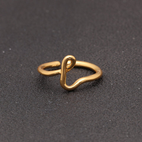 14K Gold Plating Sleek Initial Curved Adjustable Ring ITALY Design
