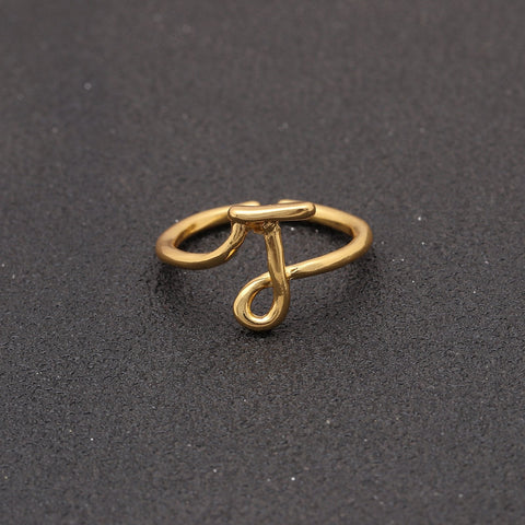 14K Gold Plating Sleek Initial Curved Adjustable Ring ITALY Design