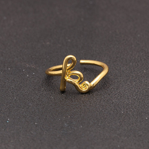 14K Gold Plating Sleek Initial Curved Adjustable Ring ITALY Design