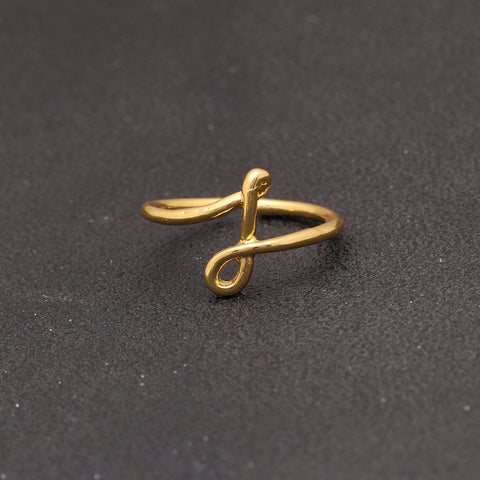 14K Gold Plating Sleek Initial Curved Adjustable Ring ITALY Design