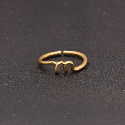 14K Gold Plating Sleek Initial Curved Adjustable Ring ITALY Design