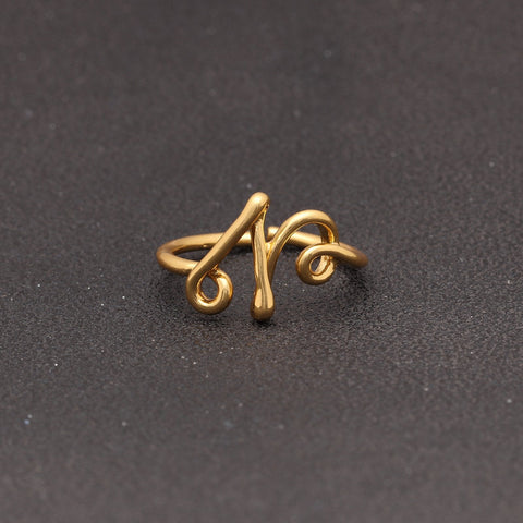 14K Gold Plating Sleek Initial Curved Adjustable Ring ITALY Design