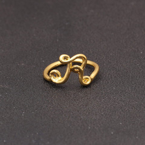 14K Gold Plating Sleek Initial Curved Adjustable Ring ITALY Design