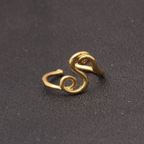 14K Gold Plating Sleek Initial Curved Adjustable Ring ITALY Design