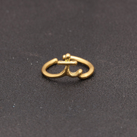 14K Gold Plating Sleek Initial Curved Adjustable Ring ITALY Design